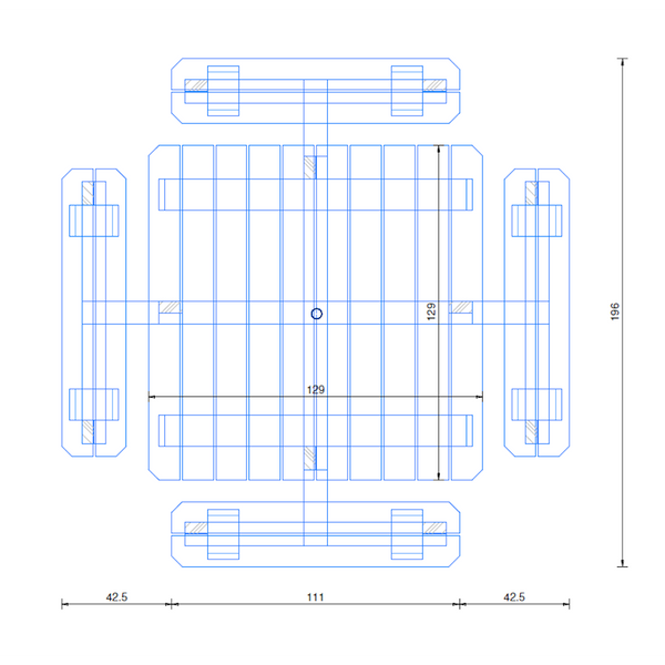 TABLE MODELE GASCON / Table carrée 8 personnes PRO plateau 129 cm x 129 cm