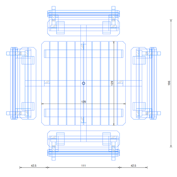 TABLE MODELE CARABIN / Table carrée 8 personnes PRO plateau 129 cm x 129 cm AVEC DOSSIERS